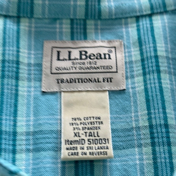 LL Bean Blue Plaid L/S Comfort Stretch Oxford Button Down Shirt 510031 Men's XLT - Picture 2 of 8